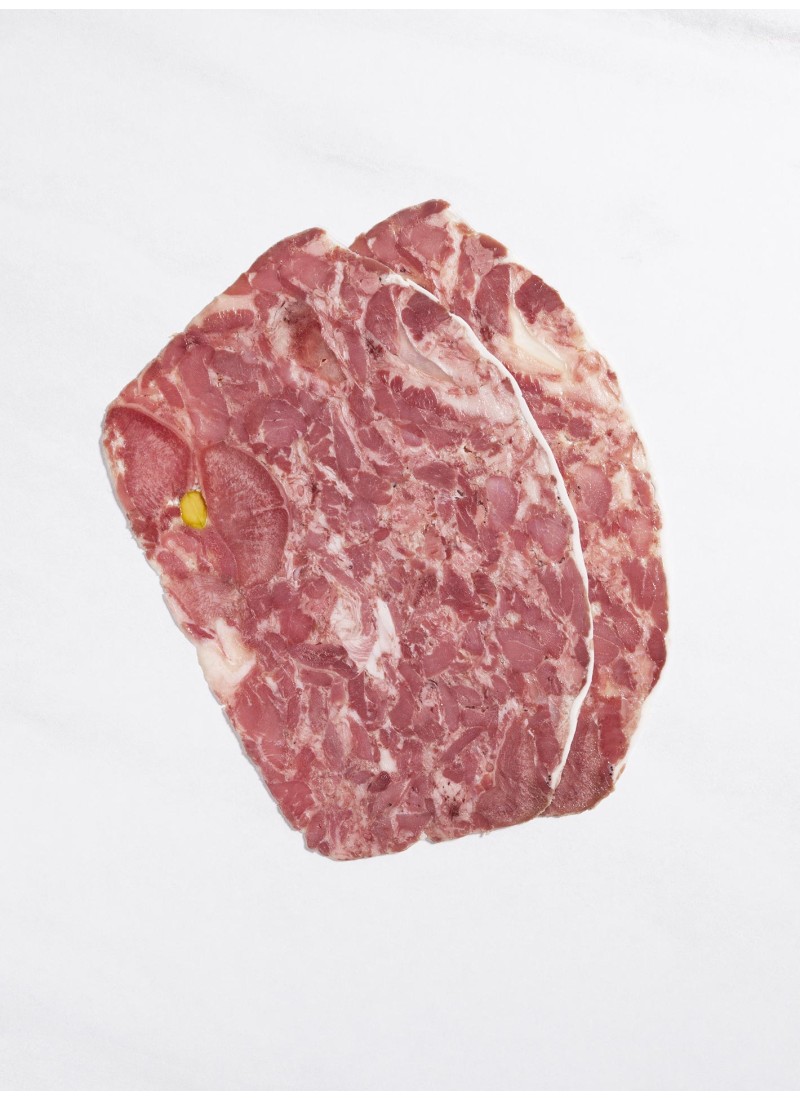 Cabeza de cerdo ibérica, trufa y pistacho